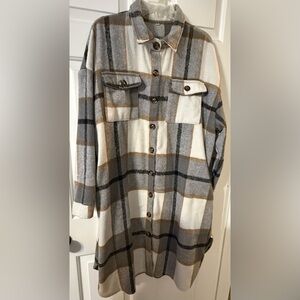 No brand XL Plaid Button-Up Long Shirt Jacket